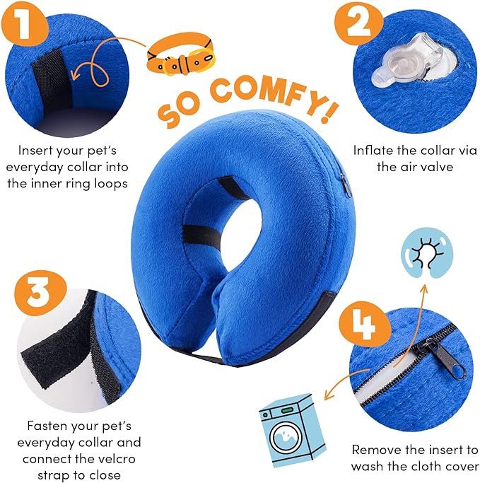 BENCMATE Inflatable Dog Cone Collar Alternative, Soft Dog Cone for Small Medium Large Dogs and Cats, Neck Recovery ECollar Donut Collar After Surgery (Medium+, Blue)