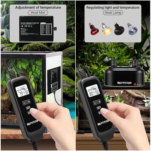 Reptile Dimming Thermostat, Adjustable Day and Night Temperature, Thermostat for Reptile Heat Lamp Heat Pad, PID Temperature Controller, Memory Function, ℉/℃ (Model: PT02A)