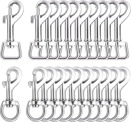 20pcs Swivel Snap Hooks for Dog Leash Collar Linking, 2 Sizes Metal Heavy Duty Eye Lobster Claw Clasp Multipurpose- Perfect for Pet Buckle Key Chain Purse Bag Making Handmade DIY