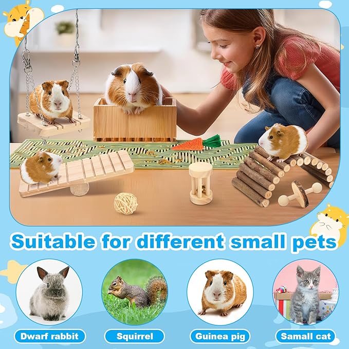 Youyole 13 Pcs Guinea Pig Starter Kit Hamster Toys Bed Guinea Pig Cage Accessories with Tunnel Grass Mats Pet Food Bowl for Christmas Chinchillas Hedgehogs Ferrets Rabbit Hideout Essentials(Pink)