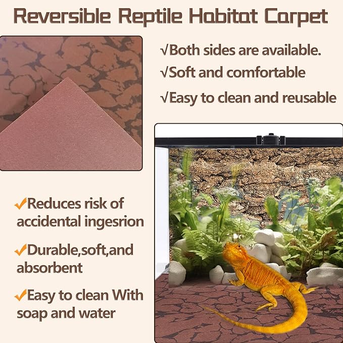 BNOSDM 2 PCS Reptile Carpet Mat Terrarium Liner Bedding Reptile Cage Mat Supplies for Tortoise Lizard Leopard Gecko Snake Chameleon 23.6’’ x 15.7’’