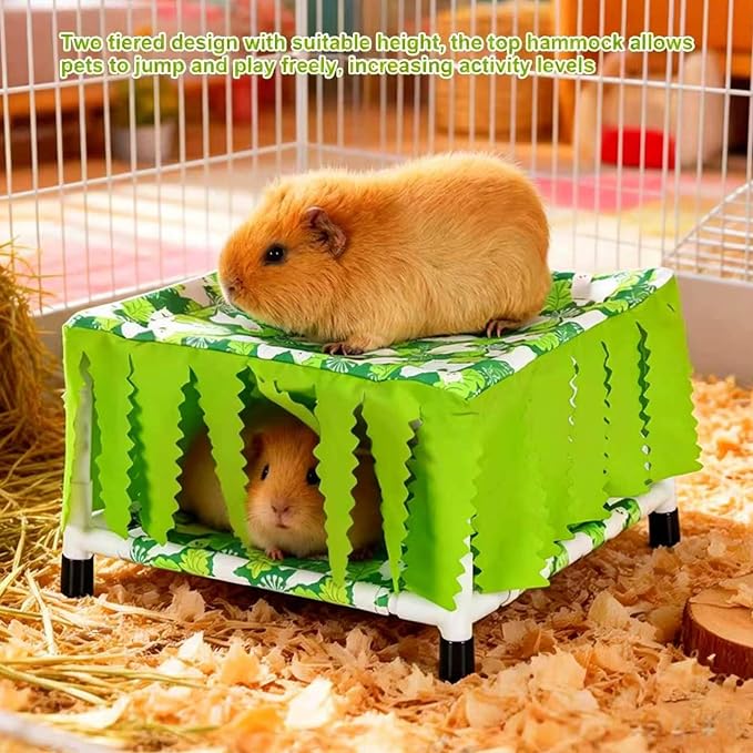 Guinea Pig Hideout with Curtain,Machine Washable Guinea Pig Hide Tent Houses & Habitats,Ideal Hides for Small Pets, Can be Assembled into Other Shapes,for Bunny Hedgehog(Green)