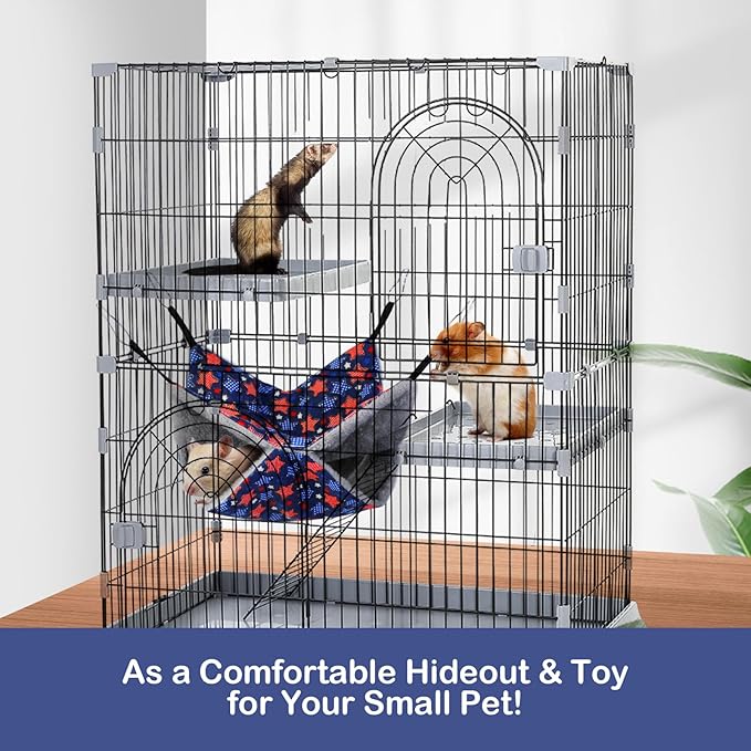 Petonfun Guinea Pig Hideout Toys, Ferret Hammock, Rat Cage Accessories Set - Large Small Animal Chinchilla Bed for Hamster, Tunnel, Squirrel, Sugar Glider - Hanging Hide, Blue