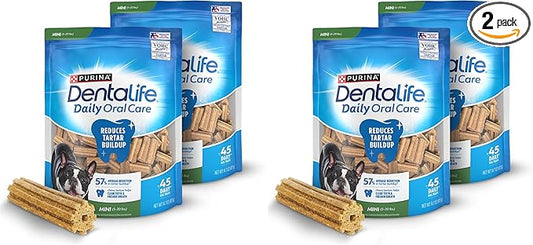 Dentalife Daily Oral Care Dog Treats for Small Dogs 5-20 lbs.,Chewy Dental Treat to Freshen Breath and Fight Tartar,Chicken Flavor,14.7 oz. Each,90 Chews - 2 x 45 ct. Pouch, 90 Count(Pack of 2)