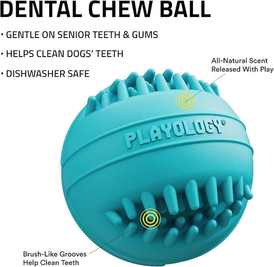Playology Dog Toys | Dental Chew Ball for Large Senior Dogs| Peanut Butter Scented Jumbo Toy | Dog Balls for Healthy Teeth and Gums