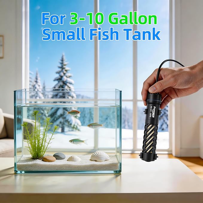 FREESEA Aquarium Heater for Fish Tank: 50W Small Submersible Thermostat with Off-Water Protection & UL Certified Cord for 3-10 Gallon Fish Turtle Tanks Enthusiasts