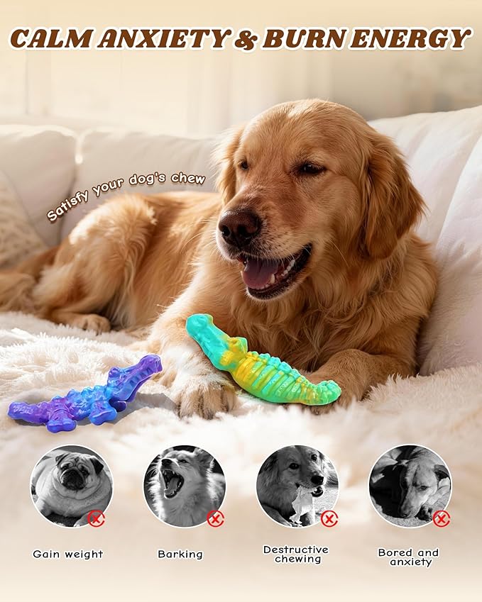 BoYoYo Tough Dog Toys for Aggressive Chewers 2 Pack, Indestructible Dog Toy for Large Dogs, Durable Dog Toys to Keep Them Busy for Large Breed, Teeth Cleaning and Training, Bacon Flavor, Purple&Green