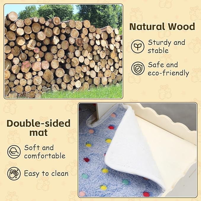 PETKNOWS Guinea Pig Hideout, Upgraded Guinea Pig Castle with Guinea Pig Ramp and Mats Large Guinea Pigs House for Playing Easy Assembly Wooden Guinea Pig Hideout for Small Animal Habitats