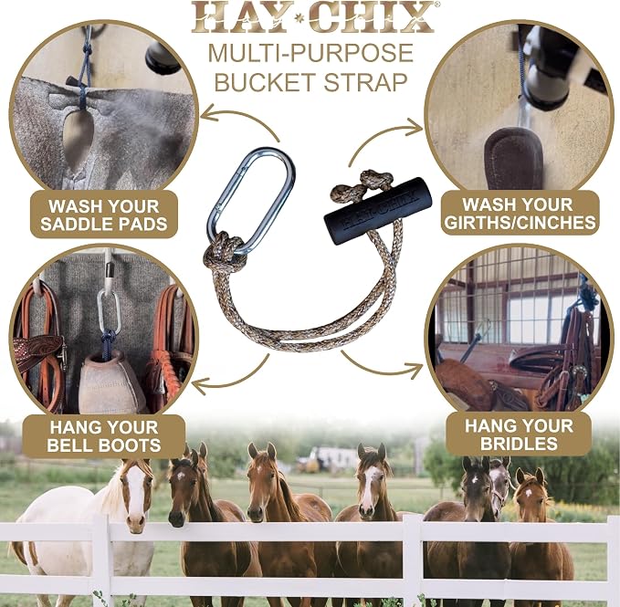 Hay Chix Horse Bucket Strap for Stalls | Bucket Hanger for Water Buckets | Multipurpose Hanging Strap for Trailer, Barn, Stable, and Horse Show Use | Easy to Use, Durable | 14 Inch, Oat