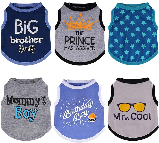 Sadnyy 6 Pack Winter Dog Shirt Boy Pet Clothes Doggy Tee Tank Top Kitten Shirts with Letters for Small Medium Dogs Cats Soft Cozy Chihuahua Vest Apparel for Dog Cat Puppy(Small)