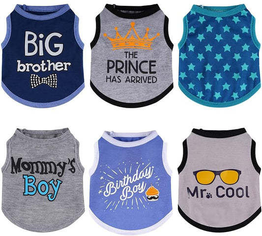 Sadnyy 6 Pack Winter Dog Shirt Boy Pet Clothes Doggy Tee Tank Top Kitten Shirts with Letters for Small Medium Dogs Cats Soft Cozy Chihuahua Vest Apparel for Dog Cat Puppy(Small)