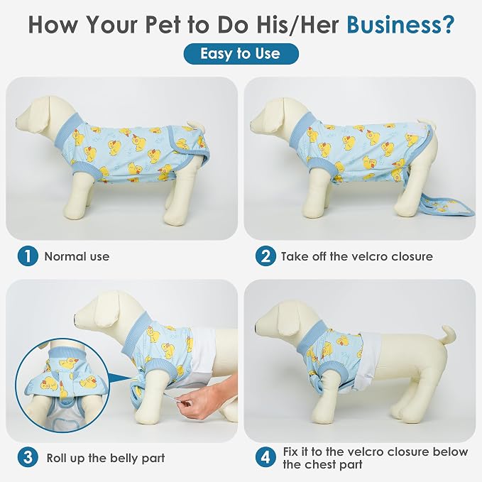 cyeollo Recovery Suit for Dogs Surgery Suit Female Spay Soft Pet Onesie Bodysuit Male Dog Neuter, Medium Large Dogs Surgical Recovery Shirt, Yellow Duck, XL