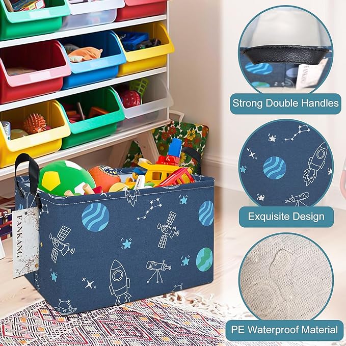 Storage Bins, Nursery Hamper Canvas Laundry Basket Foldable with Waterproof PE Coating Large Storage Baskets for Kids Boys and Girls, Office, Bedroom, Clothes,Toys(Rec-Colorful Space