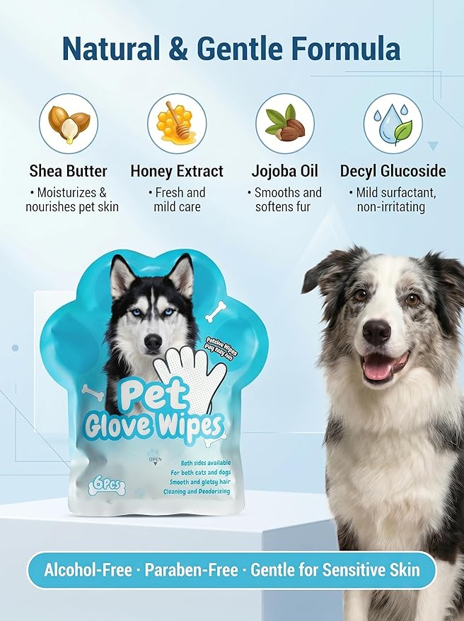 24 pcs Pet Glove Wipes, Dual Sided Hypoallergenic No-Rinse Grooming Mitts with Natural Extracts for Dogs, Cats, Rabbits & Horses