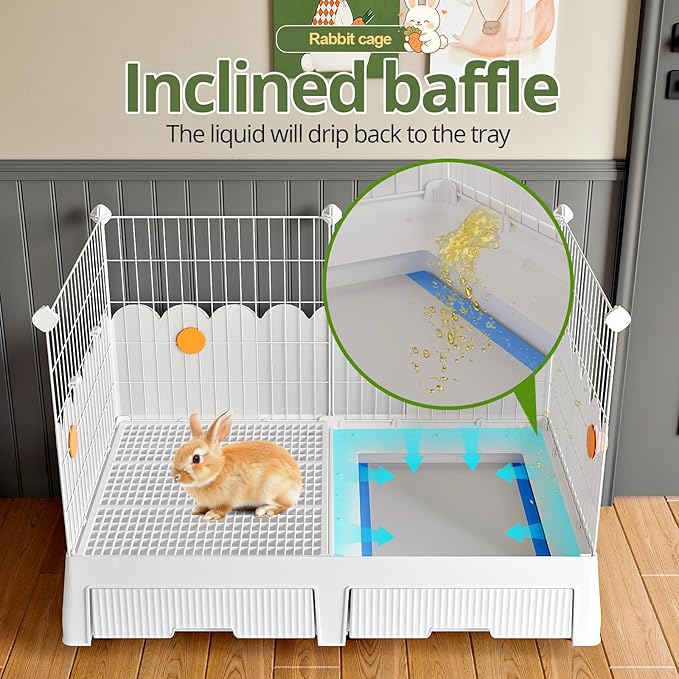 Oneluck Large Rabbit Cage Indoor,2-Story Bunny Hutch with Rasied Urine-Proof Walls, Leak-Proof Trays, Wheels,37" L x22 W x 30" H for Rabbits, Chinchillas, Guinea Pig (Large, Opaque)