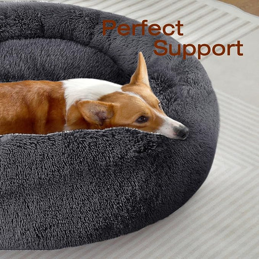 JOLLYVOGUE Dog Beds Large Sized Dog, Calming Anti-Anxiety Dog Bed, Fluffy Donut Cushion for Extra Large Pets (45")