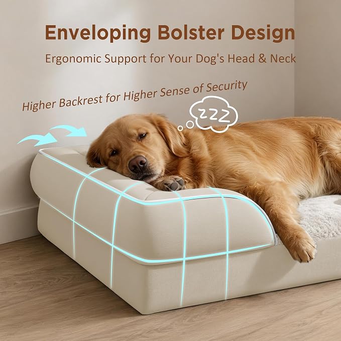 Comfort Expression Orthopedic Dog Bed for Extra Large Dogs with Bolster | Waterproof Dog Couch Bed with Washable Cover & Non-Slip Bottom, Supportive Egg Crate Foam XL Pet Bed, 48x30 Inch