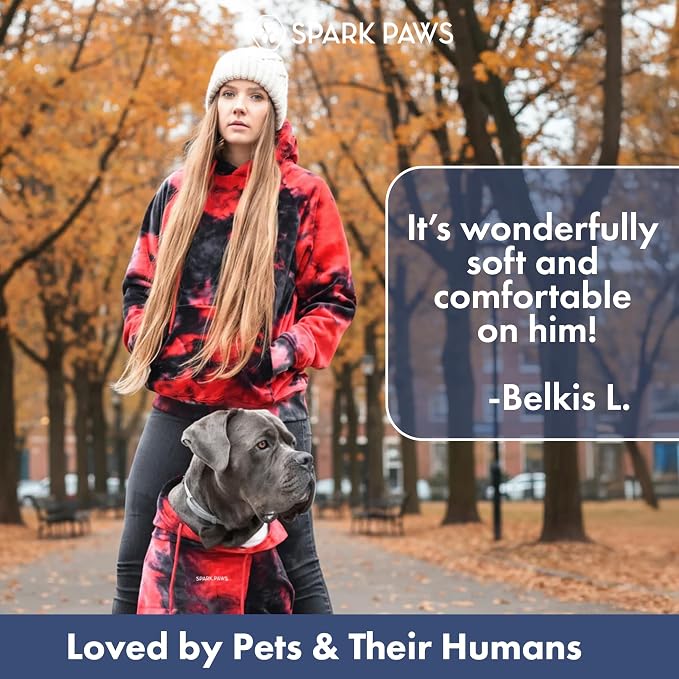 Spark Paws Dog Hoodie – Premium Dog Sweater for Small, Medium, and Large Dogs | Warm Outfits for French Bulldogs, Pitbull, Puppy, Winter Jacket Alternative - Red & Black - 4XL