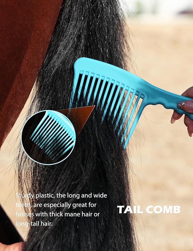 Harrison Howard Horse Grooming Kit 9 Piece with Tote, Non-Slip Silicone Grip Brush Set for Horses, Shedding Bathing Daily Care, Beginner Friendly Soft Blue