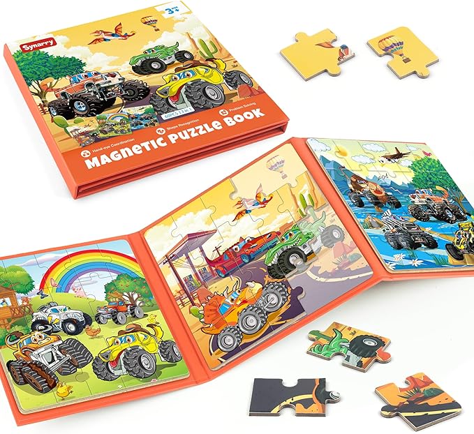 SYNARRY Magnetic Puzzles for Toddlers 3-5, 20 Pieces Travel Puzzles for Kids Ages 4-6, Easter Basket Stuffers Gifts for Kids, Car Airplane Road Trip Activities Toys for 3 4 5 6 Year Old Children