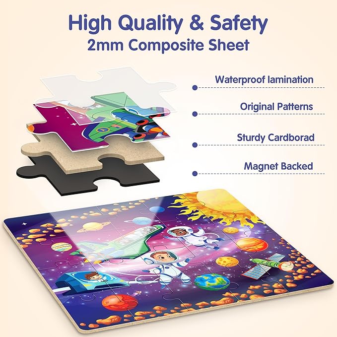 SYNARRY Magnetic Puzzles for Toddlers 3-5, Space Planets Solar System Travel Puzzles for Kids Ages 4-6, Easter Basket Stuffers Gifts for Kids, Car Airplane Road Trip Activities Magnet Games Toy