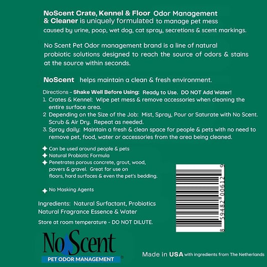 No Scent Crate Kennel & Floor Probiotic Cleaner Spray for Dog Cat Pet Odor Stains (8 Fl Oz / 237 mL)
