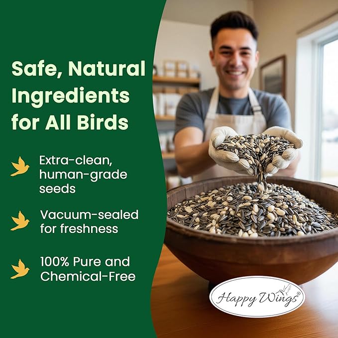 Happy Wings No Grow Bird Seed Mix 5lb - Songbird Bird Seed with Sunflower, Safflower & Peanuts - No Mess Birdseed for Outside Feeders - Suitable Birdseed for Wild Birds