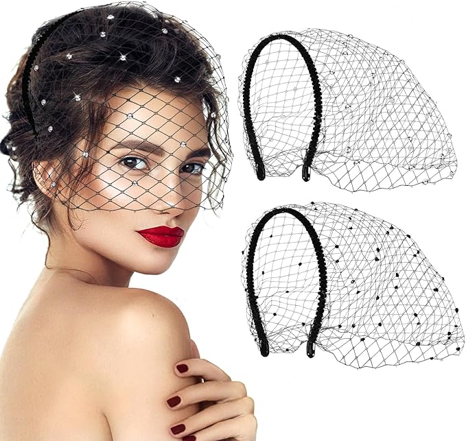 Jansun Black Veil Mesh Veil Headband 1920s Headpiece Birdcage Veil Bridal Wedding Tea Party Fascinator Veil for Women