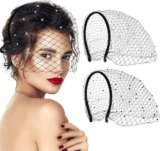 Jansun Black Veil Mesh Veil Headband 1920s Headpiece Birdcage Veil Bridal Wedding Tea Party Fascinator Veil for Women