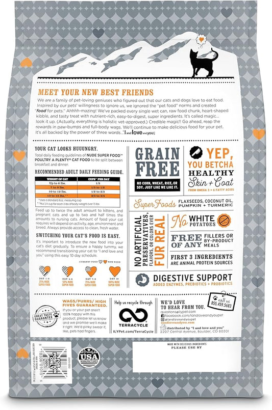 I and love and you Nude Super Food Dry Cat Food - Turkey + Chicken - Grain Free, High Protein, No Fillers, Superfoods, 5lb Bag