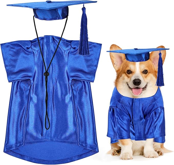 Dog Graduation Cap and Gown, Dogs Cats Graduation Holiday Halloween Costume Accessory(Blue,Large)