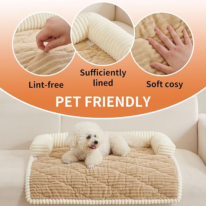 HAOMAIJIA Dog Couch Bed for Large Dogs, Non Slip Pet Couch Covers for Sofa Thick Soft Washable Dog Couch Cover Protector All Seasons Universal Dogs and Cats Bed Mat (Khaki, Large)