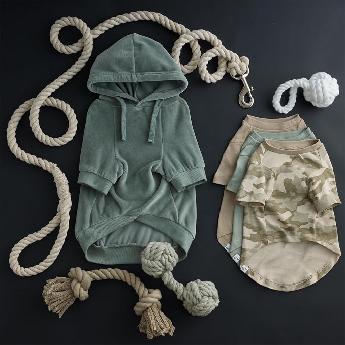 Pet Passion Cooper II Organic Cotton Velour Dog Hoodie Pet Coat for Small, Medium and Large Dogs, Sage, Small (10-25 lbs)