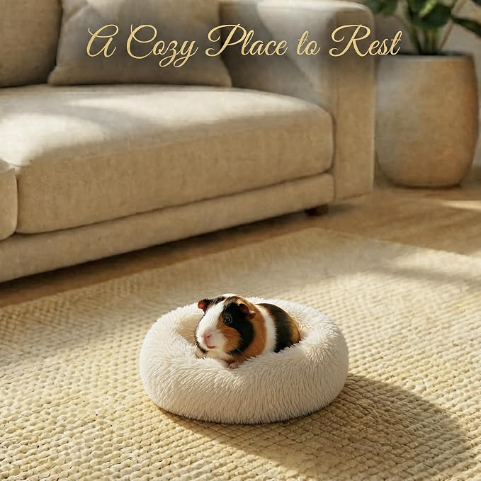 Guinea Pig Bed 11.8 Inch for Small Animal，Washable Small Animal Beds，Hideout Soft & Comfortable Donut Bed for Dwarf Rabbits/Hamster/Hedgehog/Ferrets,Beige