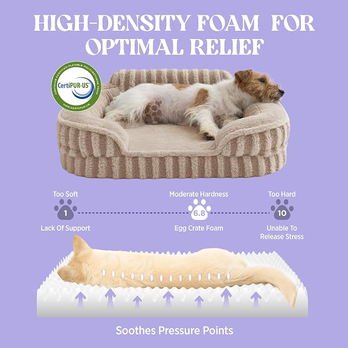 LE SURE Cute Dog Bed for Small Dogs, Orthopedic Waterproof Small Pet Beds with Sides, High Back Non-Slip Bottom and Egg-Crate Foam Puppy Couch Sofa with Washable Removable Cover, Hazel