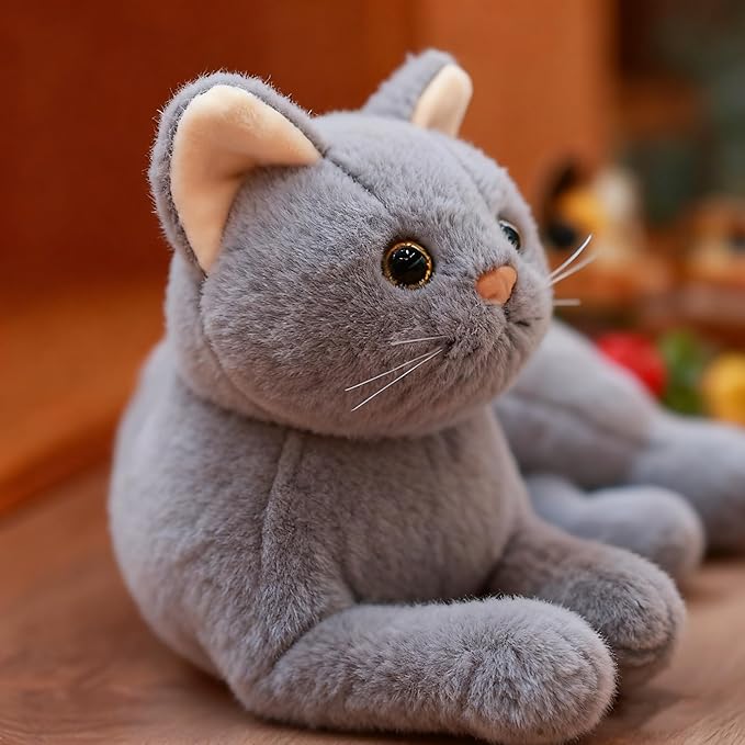 Gray Cat Plush Soft Plush Cat Toy, 12 inch Realistic Black Cat Stuffed Animal Gifts for Boys and Girls (Gray)