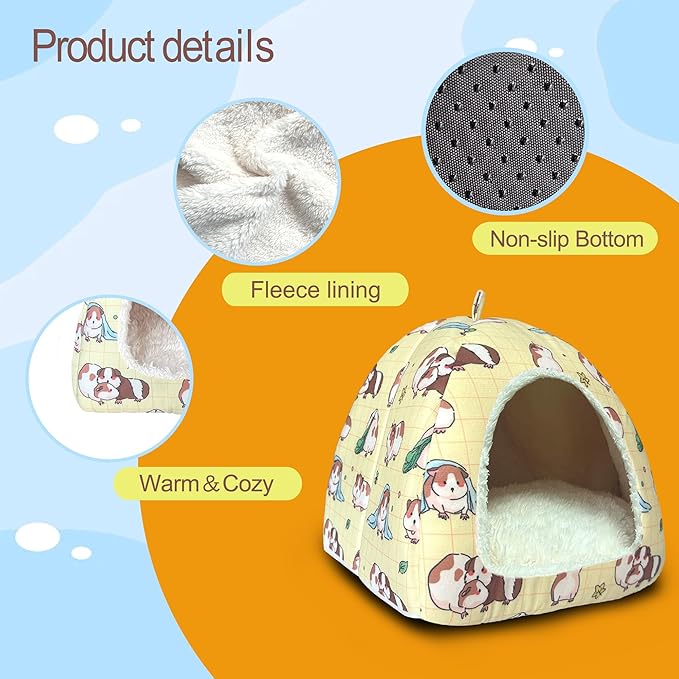 Guinea Pig Hideout Bed 11.8-Inch Cube - Cozy Small Animal House for Guinea Pigs, Chew-Proof Hideaway with Ventilation (Yellow, Adorable Guinea Pig Print)