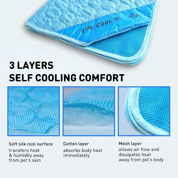 INSPECTOR TAIL Dog Cooling Mat - No Freeze Needed, Self-Cooling Pad for Giant Dogs, Washable Portable for Crate Kennel Car Sofa Bed Floor, Indoor Outdoor Summer Use, 59"x39" with Carry Bag