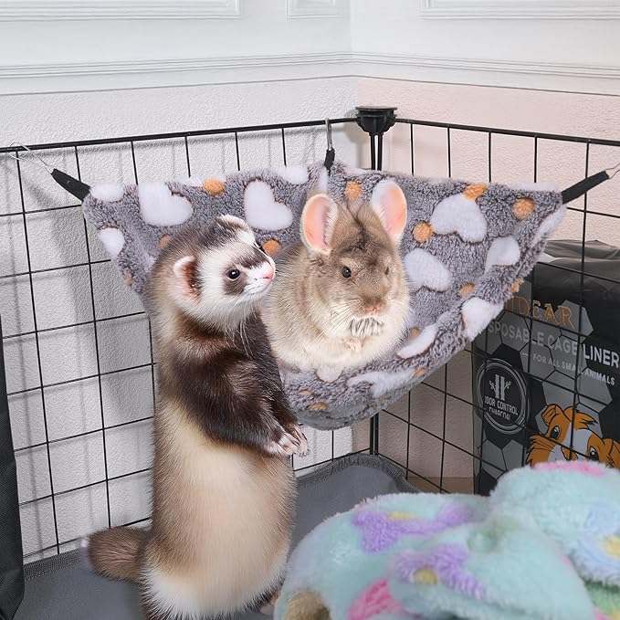 Pack of 2 Hanging Corner Hammock with Hooks for Rats, Squirrels, Sugar Gliders, Guinea Pigs, Hamsters and Other Small Animals. Perfect for Pet Critter Cages. M, Purple+HTCoffee