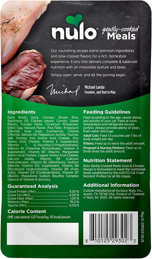 Nulo Gently Cooked Meals Duck & Chicken Shelf Stable Fresh Cat Food 3.5-oz Pouch Case of 24