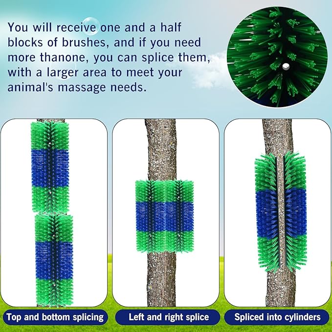 Livestock Scratching Brush 2-Pack, Heavy-Duty Farm Animal Self-Grooming Back Scratcher for Fence or Post Mount, Ideal for Horses, Cattle, Goats, Pigs, Durable Itch Relief Tool - 17.5×7.5 in