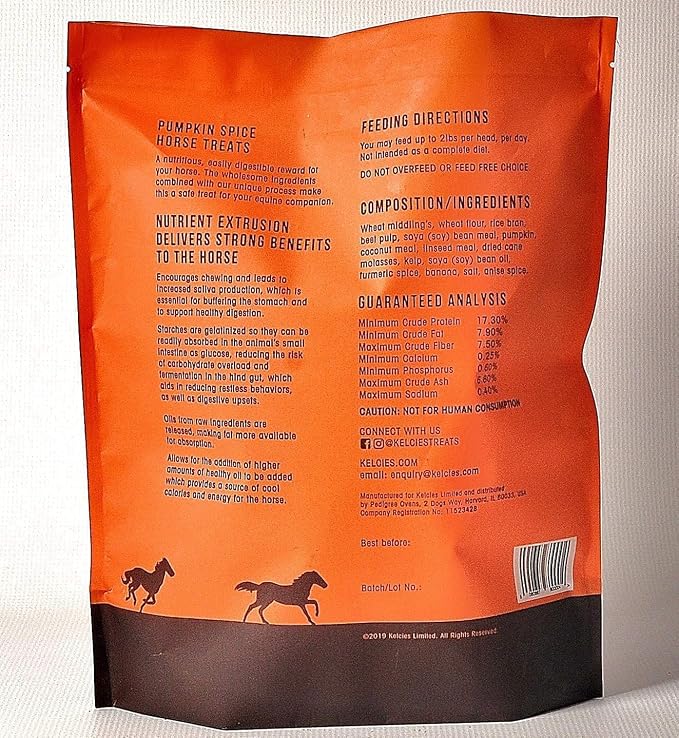 Kelcies Pumpkin Spice Horses Treats - Low Sugar, Starch, and Carbohydrates | Healthy Treats for Horse Supports Superior Digestion 15 Pound Bucket (Pack of 1)