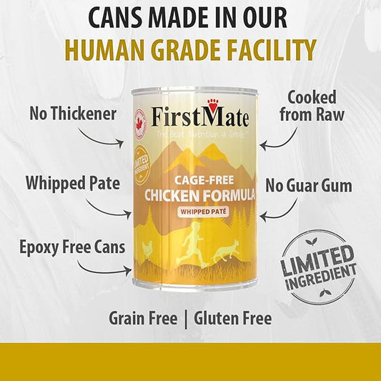 FirstMate Wet Cat Food Limited Ingredient Cage-Free Chicken Formula – Grain Free, High Protein, Single Ingredient, Canned Cat Food – 12.2 oz Case of 12