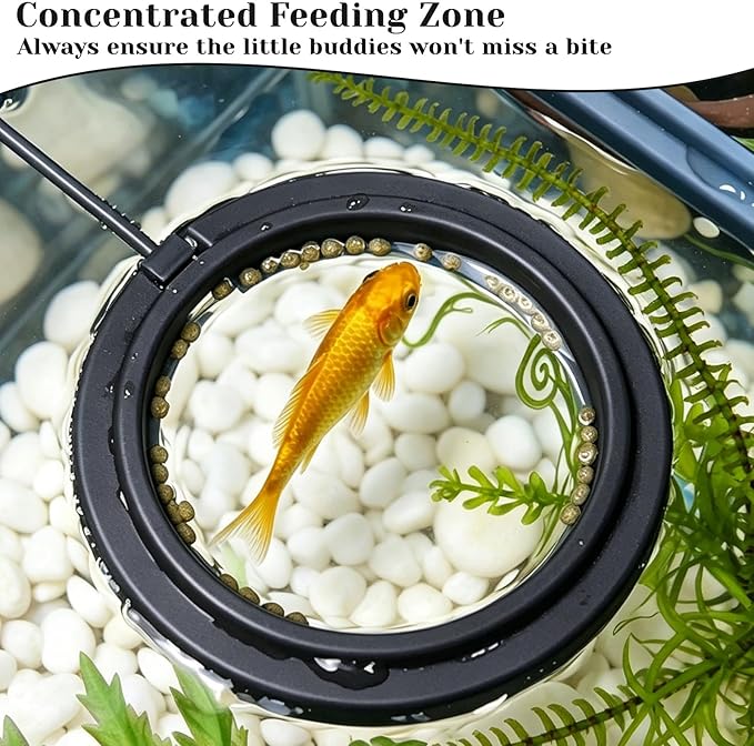 4 Pcs Fish Feeding Ring, Round & Square Floating Aquarium Feeding Ring with Suction Cup, Easy to Use for Betta, Goldfish, Guppy, Turtle & Small Fish (Black)