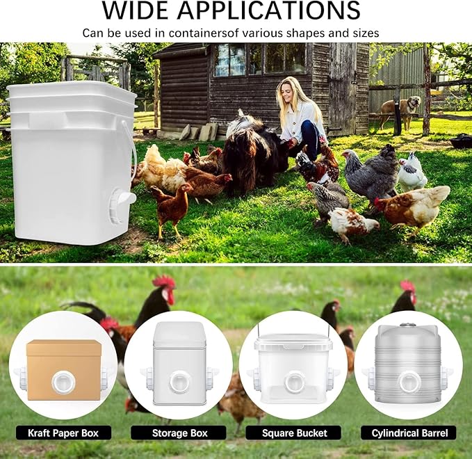 Chicken Feeder Port, 12 Pack Chicken Feeders No Waste with 12 Lids 1 Drill Bit, DIY Automatic Poultry Feeder Cups Kit, Chicken Bucket Feeder for Barrels (White)