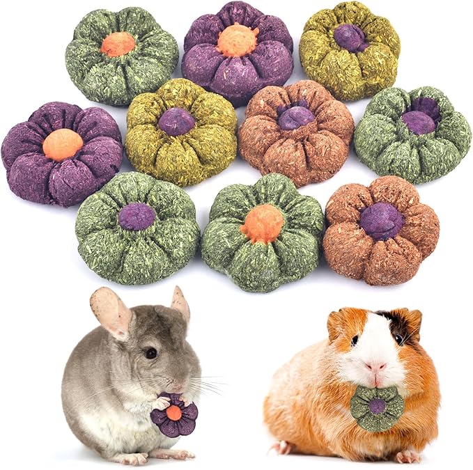 ERKOON Rabbit Chew Toys, 10PCS 1.77“ Timothy Grass Treats Small Animal Molar Toys for Guinea Pig Hamster Bunny Chinchilla Gerbil, Handmade Rabbit Chews and Treats