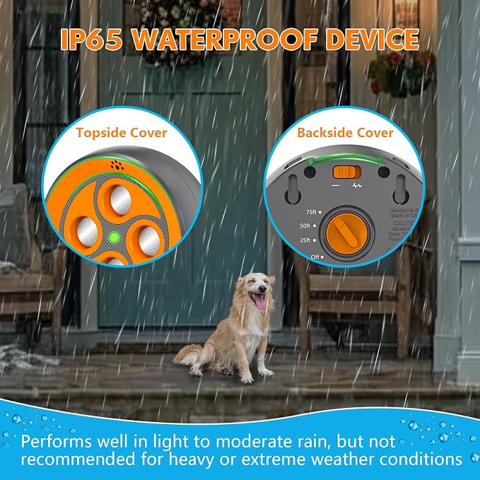 New Anti Barking Device for Dogs, Rechargeable Dog Barking Deterrent up to 75ft with Remote, Variable Ultra Frequency/6 Modes/IP65 Waterproof Dog Silencer Stop Neighbors‘ Dog from Barking (Orange)