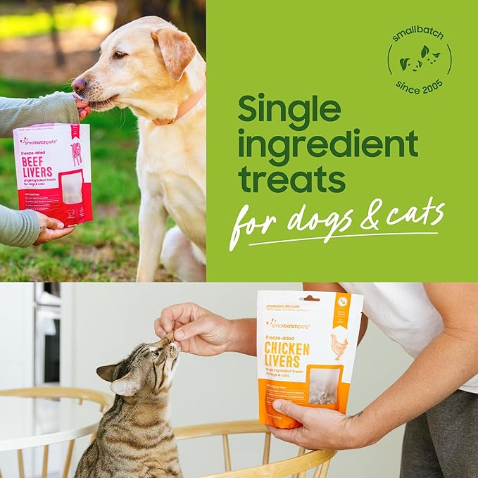 smallbatch Freeze Dried Dog Treats, Duck Liver Treats for Dogs & Cats, High Protein, Single Ingredient Dog Treat for Training or Food Topper, Natural, Humanely Sourced Meat, Made in the USA, 3 oz