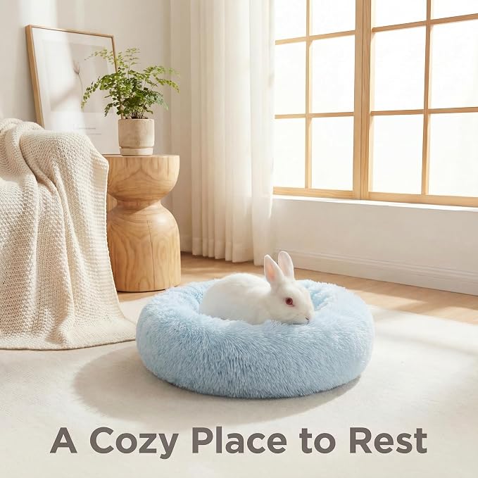 Guinea Pig Bed 11.8 Inch for Small Animal，Washable Small Animal Beds，Hideout Soft & Comfortable Donut Bed for Dwarf Rabbits/Hamster/Hedgehog/Ferrets,Blue and White