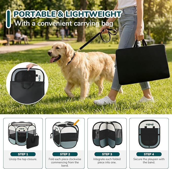 Dog Playpen with Pee Pad, Portable Puppy Pet Crate Indoors for Small/Medium/Large Dogs Cats Rabbits, Foldable Dog Cage Enclosure for Outdoor, Pop Up Dogs Tent Kennel with Carrying Case, Grey